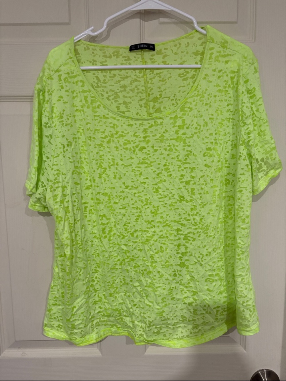 SHEIN Neon Lime Short Sleeve Scoop Neck Burnout Top